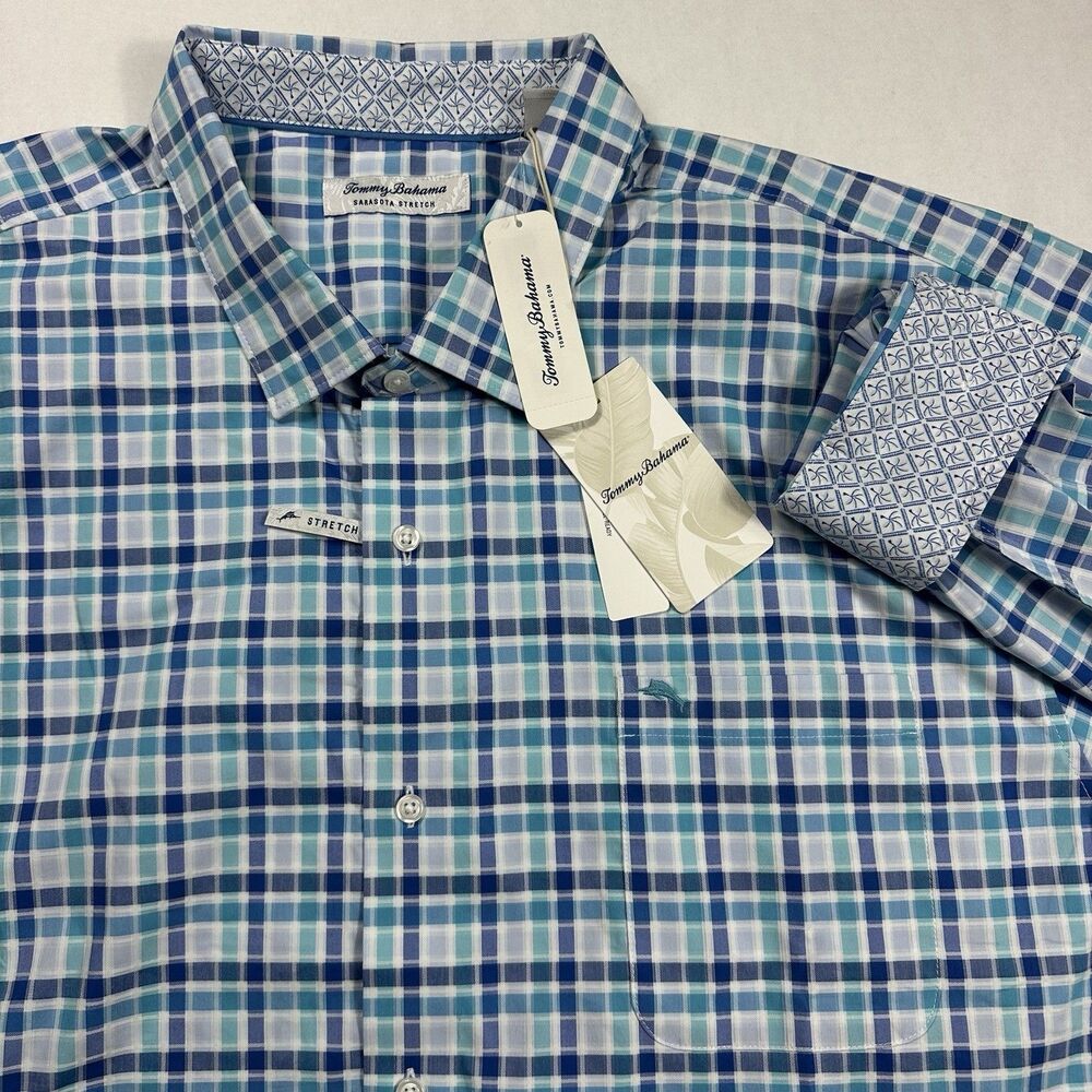 Tommy Bahama Sarasota Stretch Shirt Men Long Sleeve Cuff Kitts Cobalt Craze 3XLT